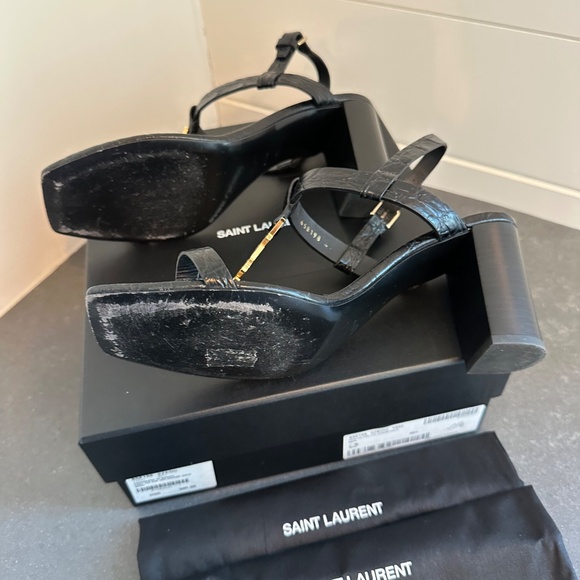 YSL Cassandra Blocked Heel Sandals Crocodile Embossed Leather 75 - Picture 5 of 8